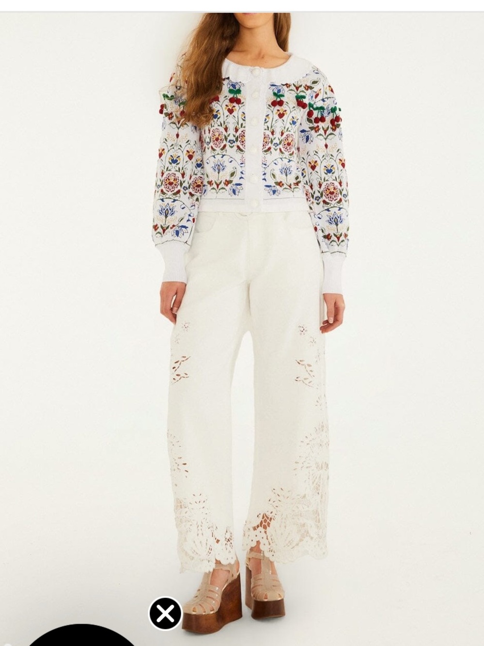 Nwt FARM Rio Garden summer Knit Cardigan floral embroidered cherry pom-pom $300 - Picture 3 of 4